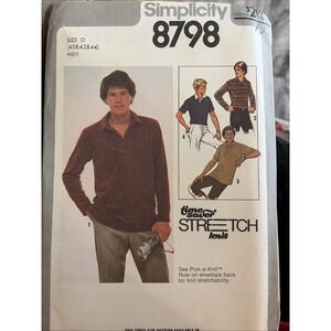 Vintage Simplicity 8798 Men Sewing Pattern 1978 Knit Pullover Shirt Uncut 40-44